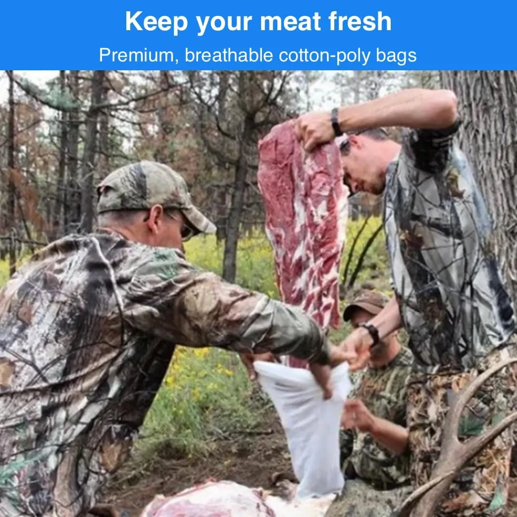 Treated Heavy Duty Game Bags | Available in Packs of 4 Deer, Elk, or Moose Quarter Bags, or as a Single Deer Full Body Bag | Reusable, Breathable & Stretchable Meat Bags | Vacuum Sealed