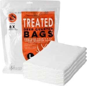 Treated Heavy Duty Game Bags | Available in Packs of 4 Deer, Elk, or Moose Quarter Bags, or as a Single Deer Full Body Bag | Reusable, Breathable & Stretchable Meat Bags | Vacuum Sealed