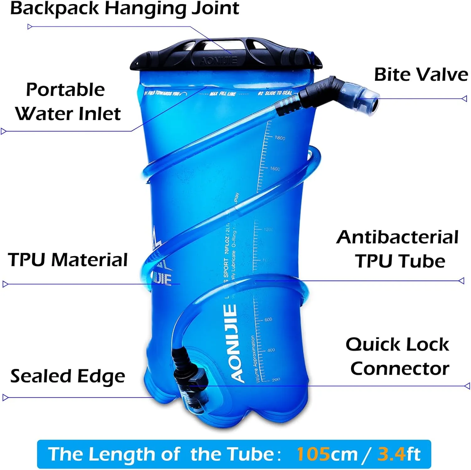 TRIWONDER Hydration Bladder Water Reservoir 1.5 Liter 2L 3L BPA Free Water Bladder for Running Cycling Hiking Camping Backpack