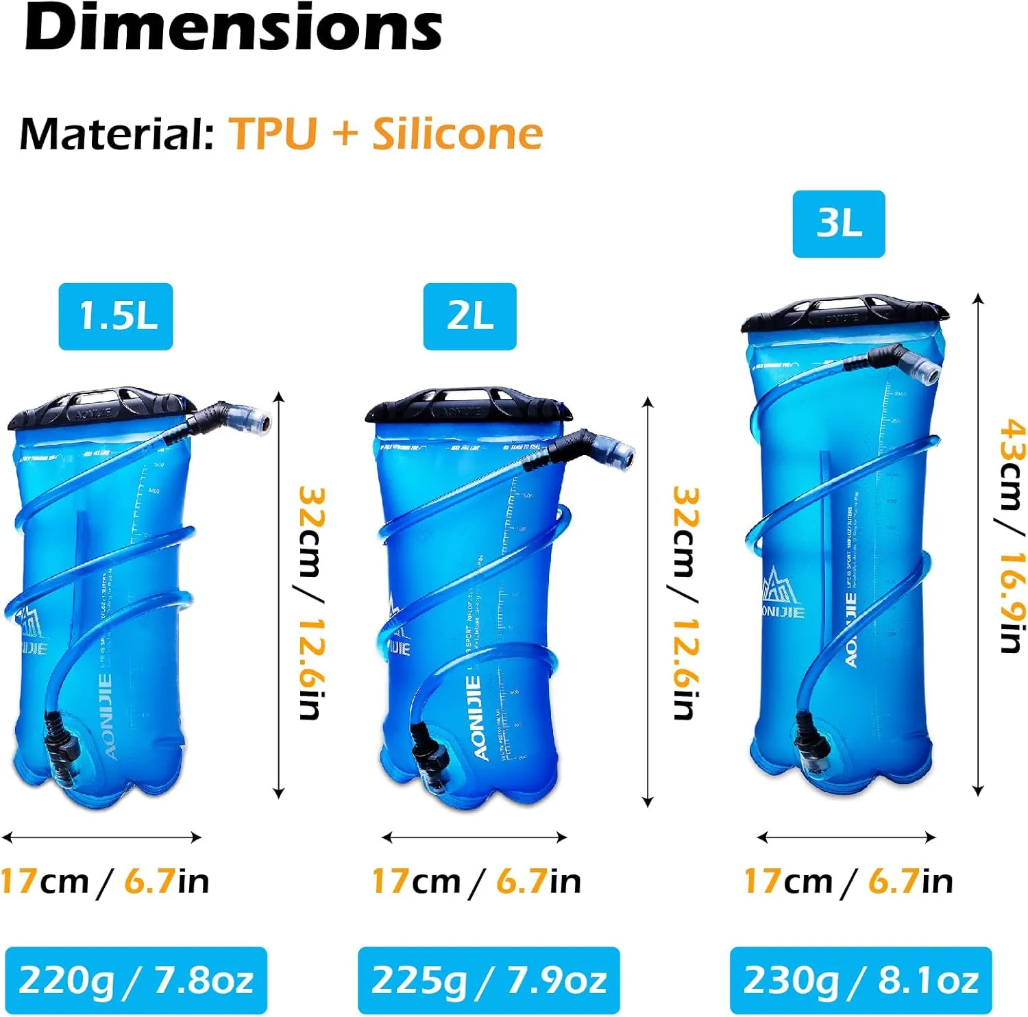TRIWONDER Hydration Bladder Water Reservoir 1.5 Liter 2L 3L BPA Free Water Bladder for Running Cycling Hiking Camping Backpack