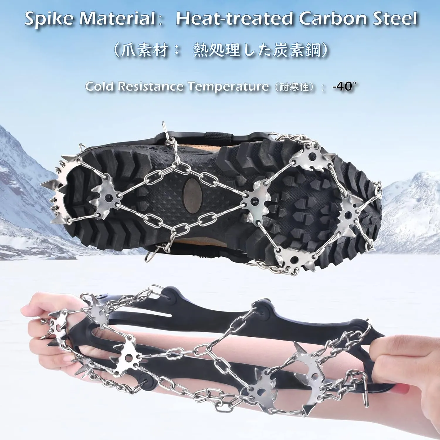 TRIWONDER Ice Grips 10/18/24 Teeth Anti-Slip Shoe Boot Snow Ice Spikes Crampons Cleats Stretch Footwear Traction