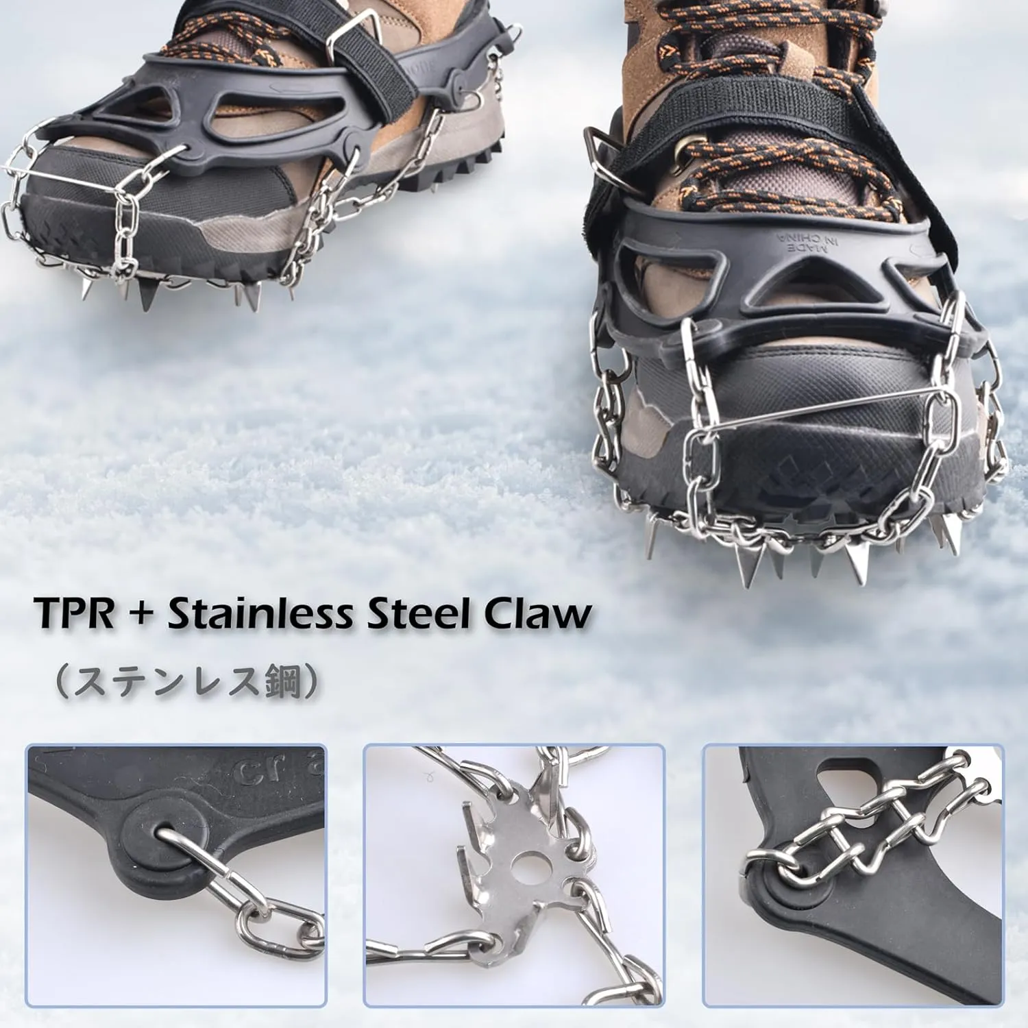 TRIWONDER Ice Grips 10/18/24 Teeth Anti-Slip Shoe Boot Snow Ice Spikes Crampons Cleats Stretch Footwear Traction