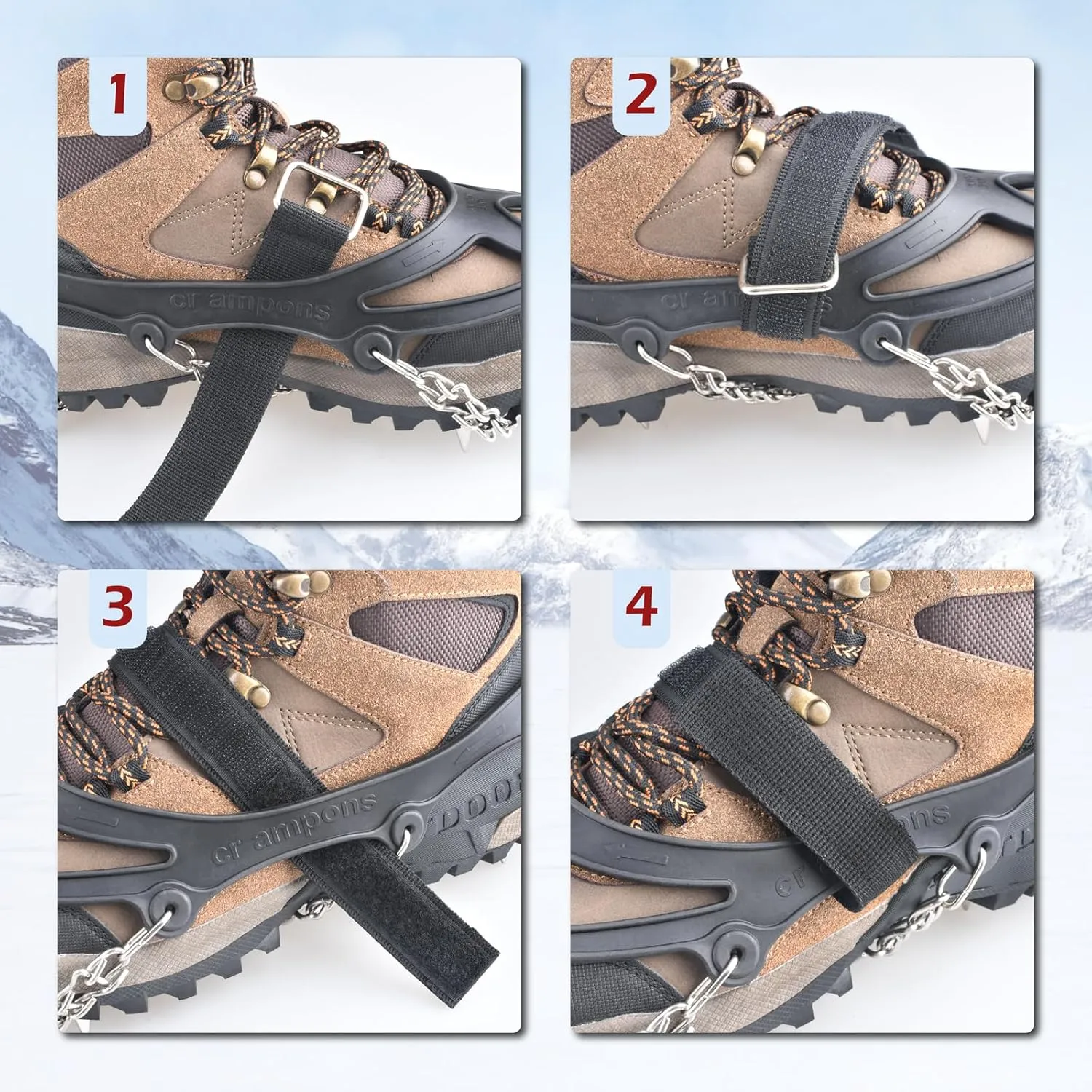 TRIWONDER Ice Grips 10/18/24 Teeth Anti-Slip Shoe Boot Snow Ice Spikes Crampons Cleats Stretch Footwear Traction