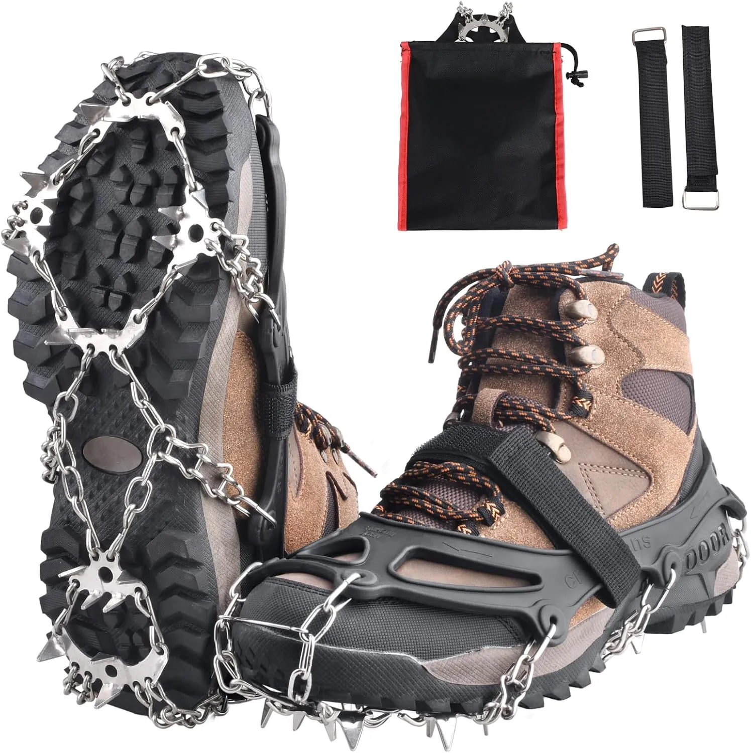 TRIWONDER Ice Grips 10/18/24 Teeth Anti-Slip Shoe Boot Snow Ice Spikes Crampons Cleats Stretch Footwear Traction