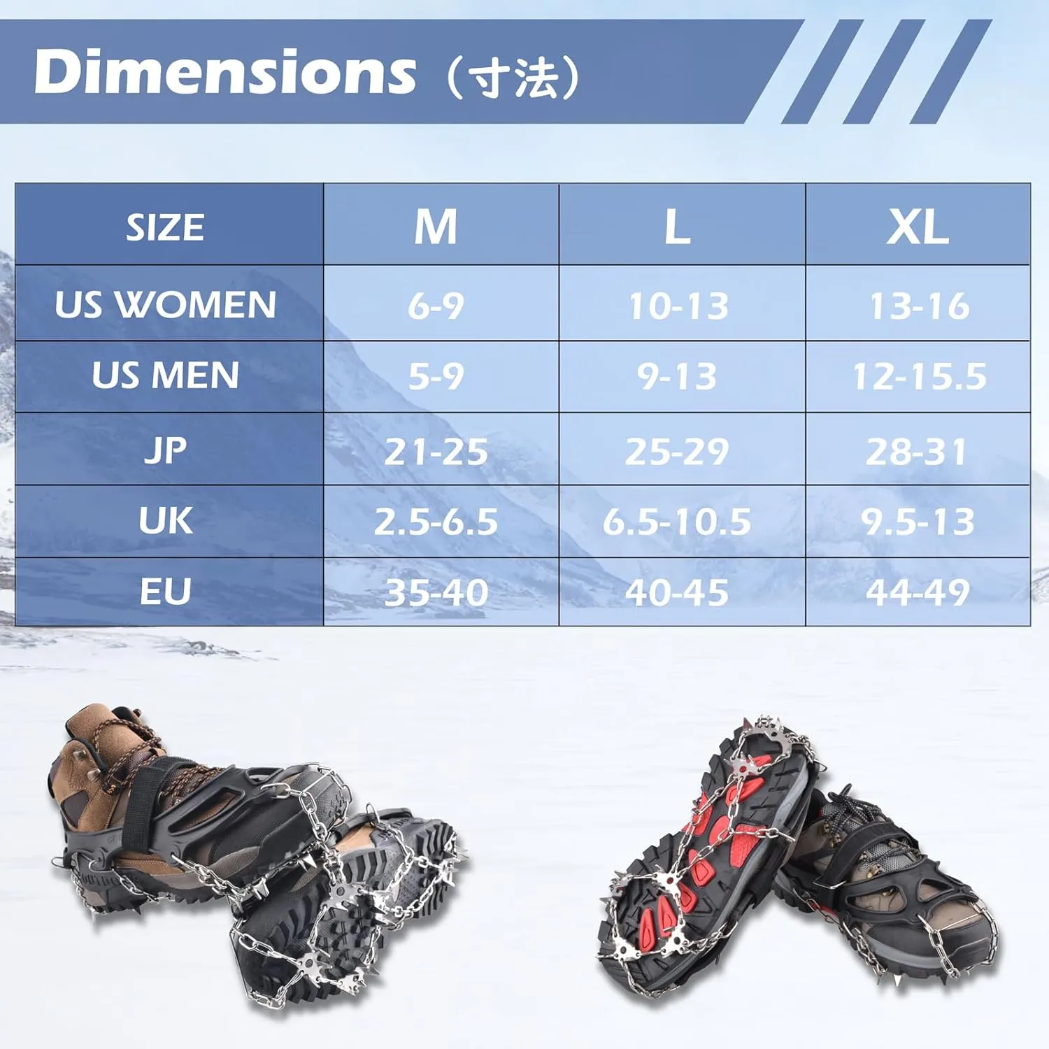 TRIWONDER Ice Grips 10/18/24 Teeth Anti-Slip Shoe Boot Snow Ice Spikes Crampons Cleats Stretch Footwear Traction