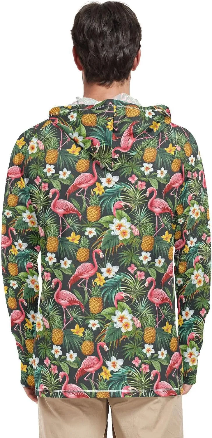 Tropical Pineapples Flamingos Sun Protection Hoodies Long Sleeve Fishing Shirt UPF 50  Sailing Shirts Rash Guard UV Shirts