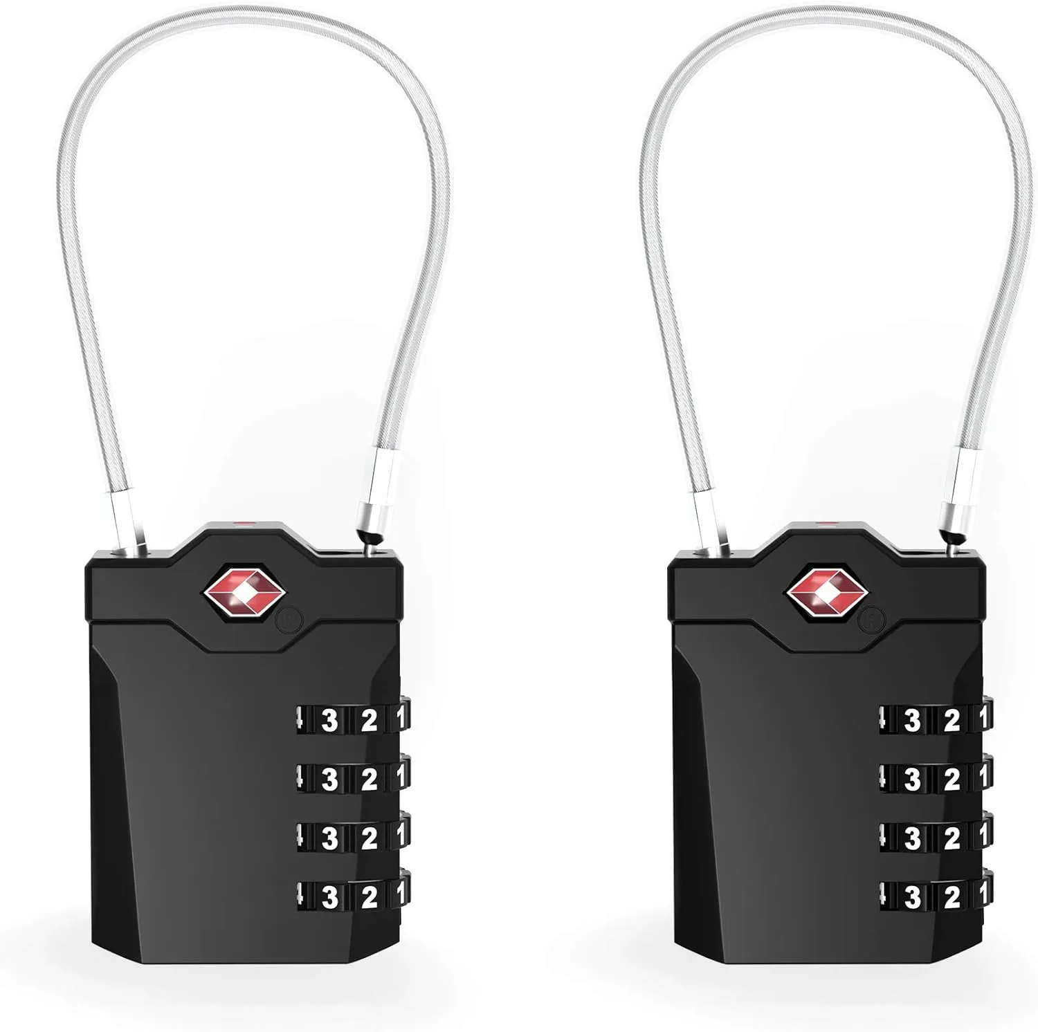 TSA Approved Locks for Luggage, 2 Pack Combination Travel Steel Cable Lock, Re-settable 4 Digit Padlocks with Inspection Indicator, Alloy Body Keyless Padlock for Lockers, Backpacks, Bags - Black