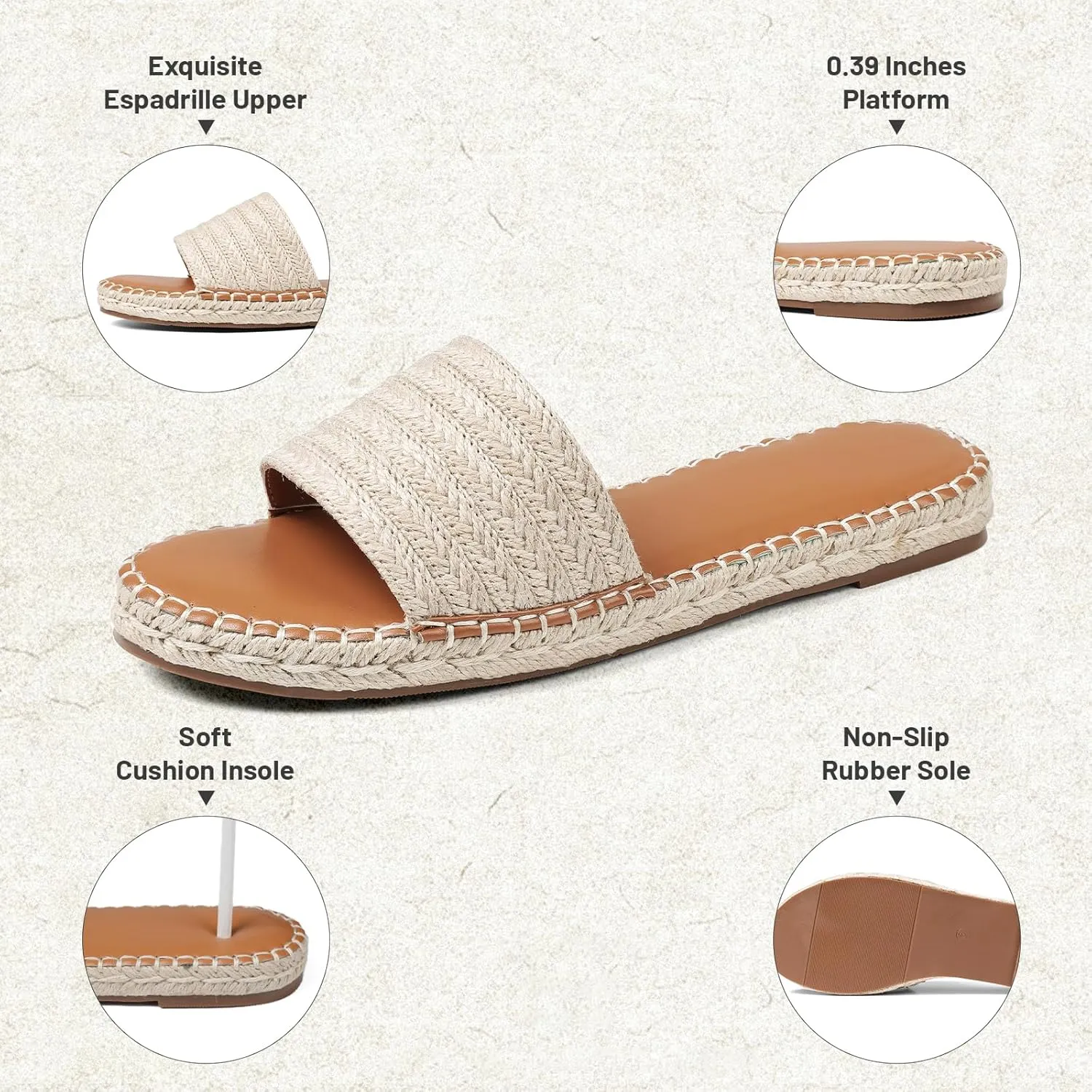 Tscoyuki Womens Flat Sandals Dressy Summer Slip On Resort Womens Sandals Raffia Beach Sandals Open Toe Espadrille Slides