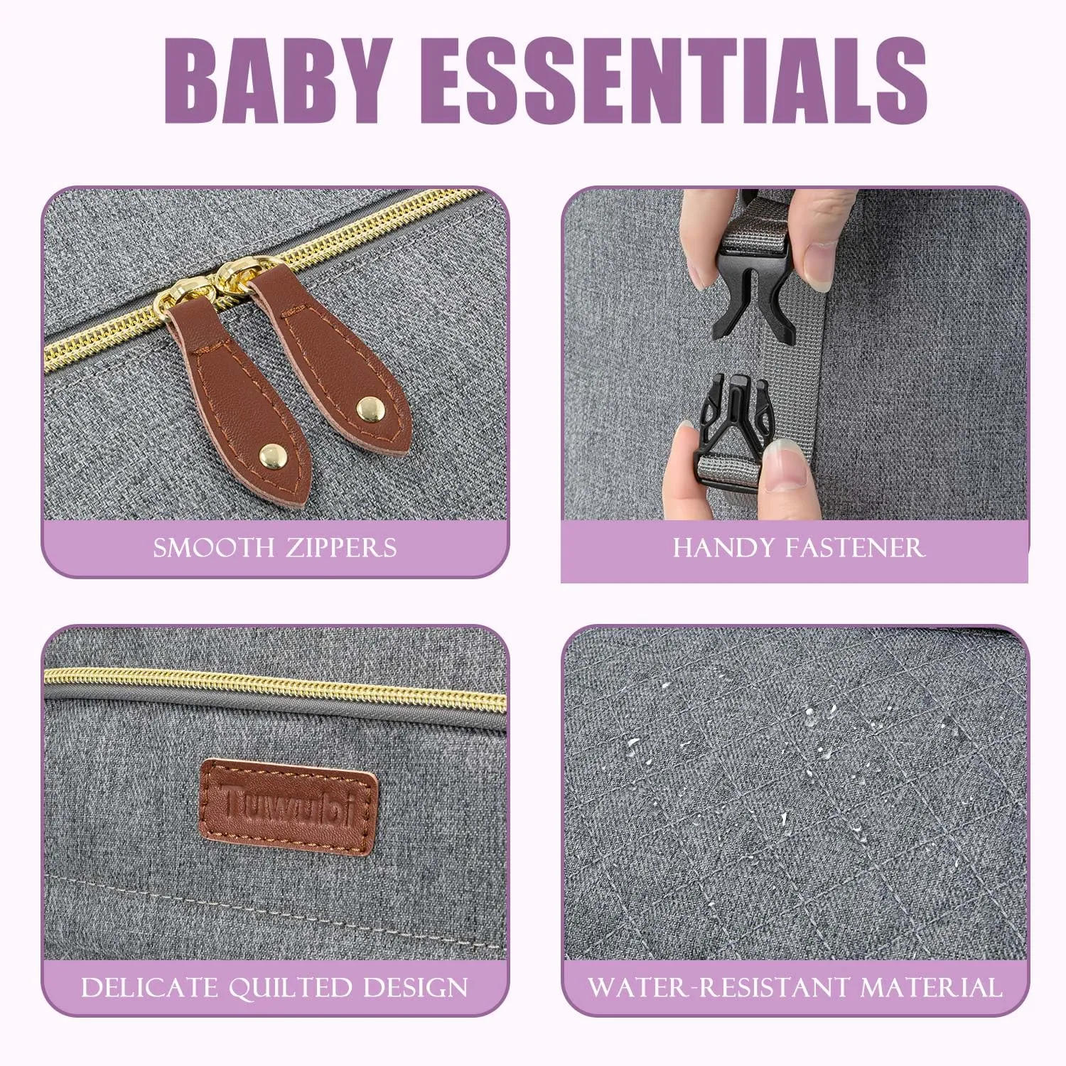 Tuwubi Diaper Bag Tote,Baby Diaper Bag with Pacifier Case Large Travel Diaper Tote Caddy for Mom and Dad Multifunction Large Baby Bag - Light Grey