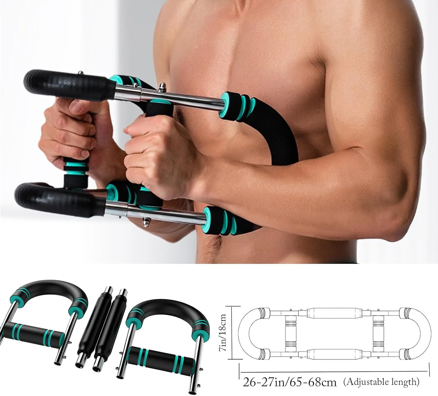 Twister Arm Trainer, 2025 Pro Adjustable Spring Workout Bar Triceps Chest Exercise Wrist & Forearm Strengthener for Men & Women Portable Upper Body Machines Detachable Fitness Anywhere Home Exerciser