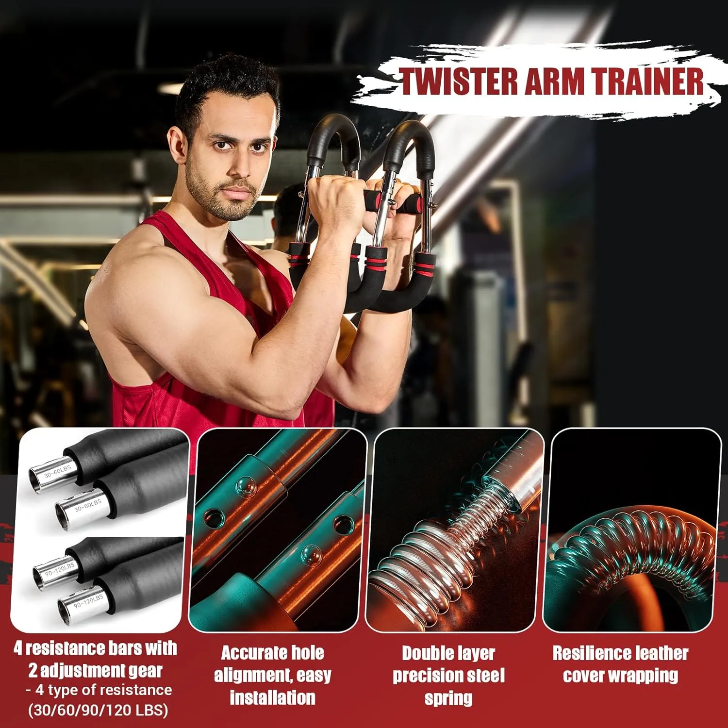 Twister Arm Trainer, Adjustable Twister Arm Chest Exerciser with 4 Spring & Training Poster for Men & Women, Detachable Power Twister Home Fitness Equipment for Enhancing Upper Body Muscle