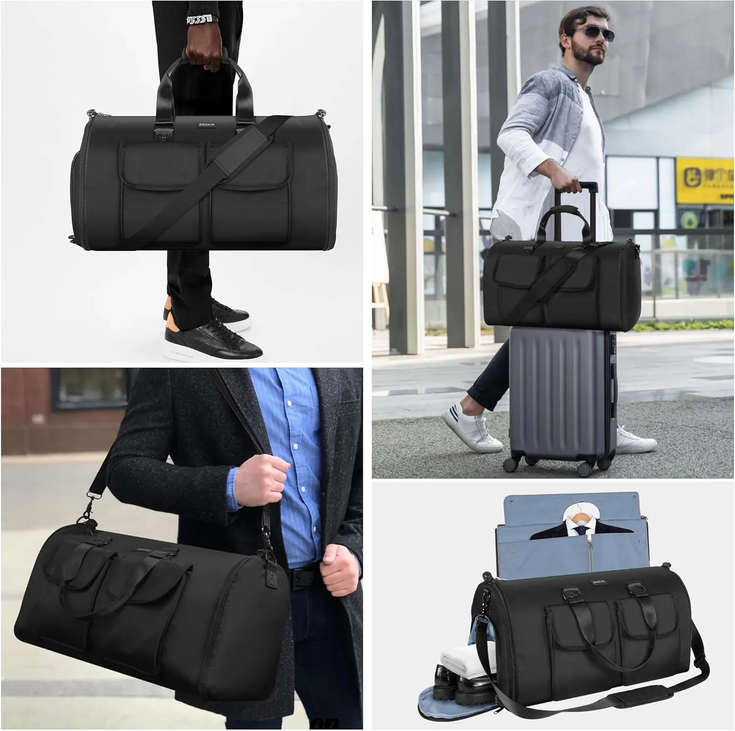 Ultimate 3-in-1 Garment Duffel Bag – Wrinkle-Free, Spacious 50L Capacity, Waterproof, Ideal for Business Trips & Weekend Getaways (Beige02) (Travel Garment Bag, Black)