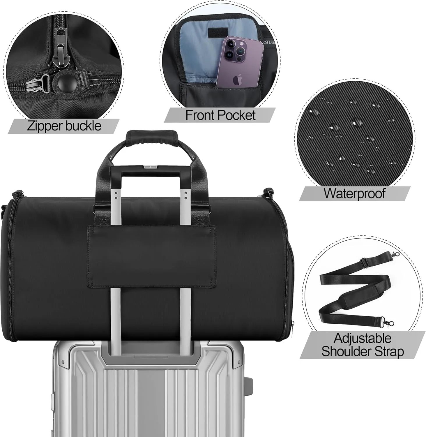 Ultimate 3-in-1 Garment Duffel Bag – Wrinkle-Free, Spacious 50L Capacity, Waterproof, Ideal for Business Trips & Weekend Getaways (Beige02) (Travel Garment Bag, Black)
