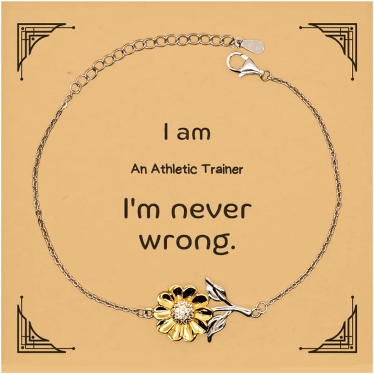 Unique Sunflower Bracelet for Athletic Trainer - Never Wrong, Confidence, Inspirational Gifts for Graduation, Birthday, or Holidays