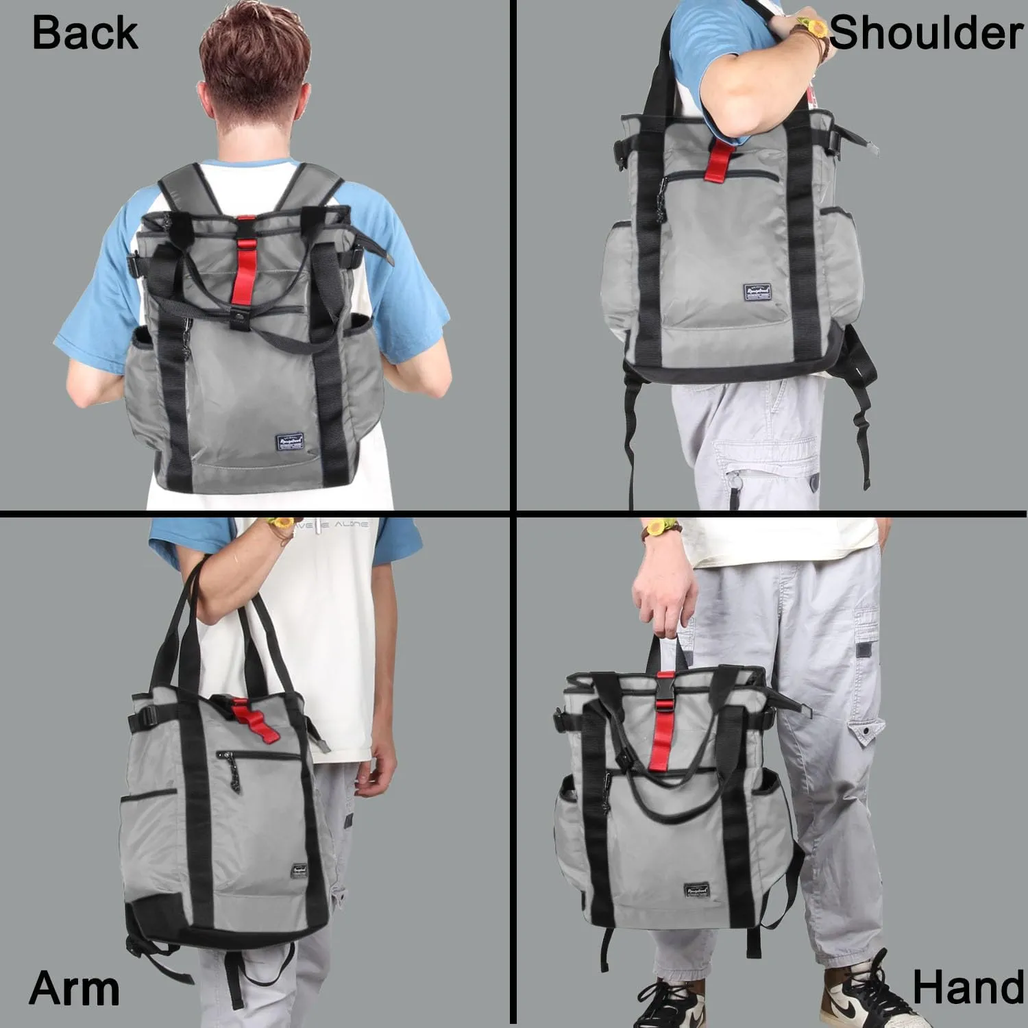 Unisex Laptop Tote Backpack Convertible Lightweight Nylon Water-Resistant Everyday Shoulder Tote bag Backpack with Water Bottle Pocket Work Travel, Gray