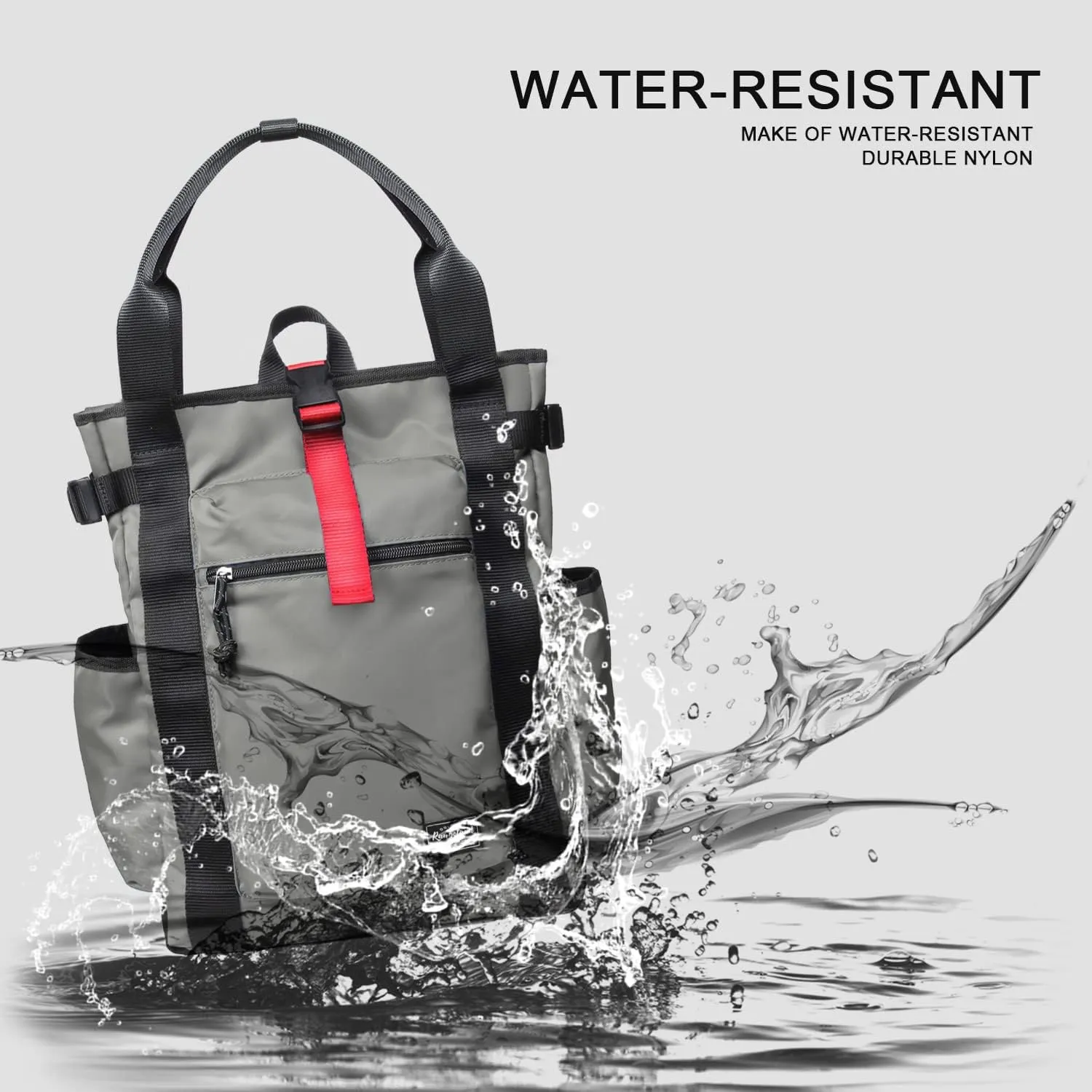 Unisex Laptop Tote Backpack Convertible Lightweight Nylon Water-Resistant Everyday Shoulder Tote bag Backpack with Water Bottle Pocket Work Travel, Gray