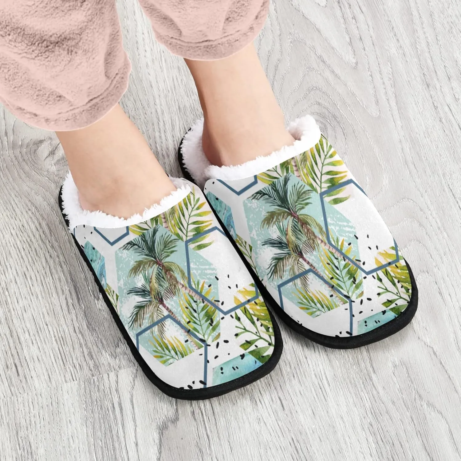 Unisex Slippers Fuzzy Feet Plush Cotton Slippers Anti-Slip Warm House Shoes M/L