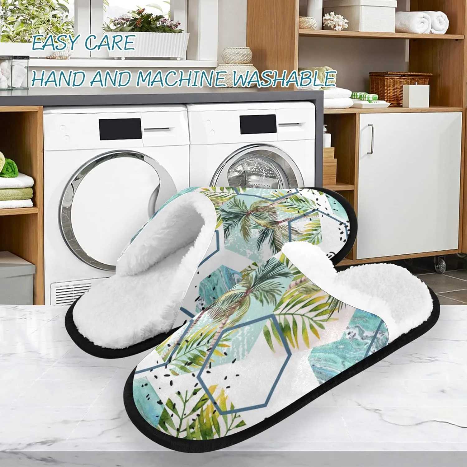 Unisex Slippers Fuzzy Feet Plush Cotton Slippers Anti-Slip Warm House Shoes M/L