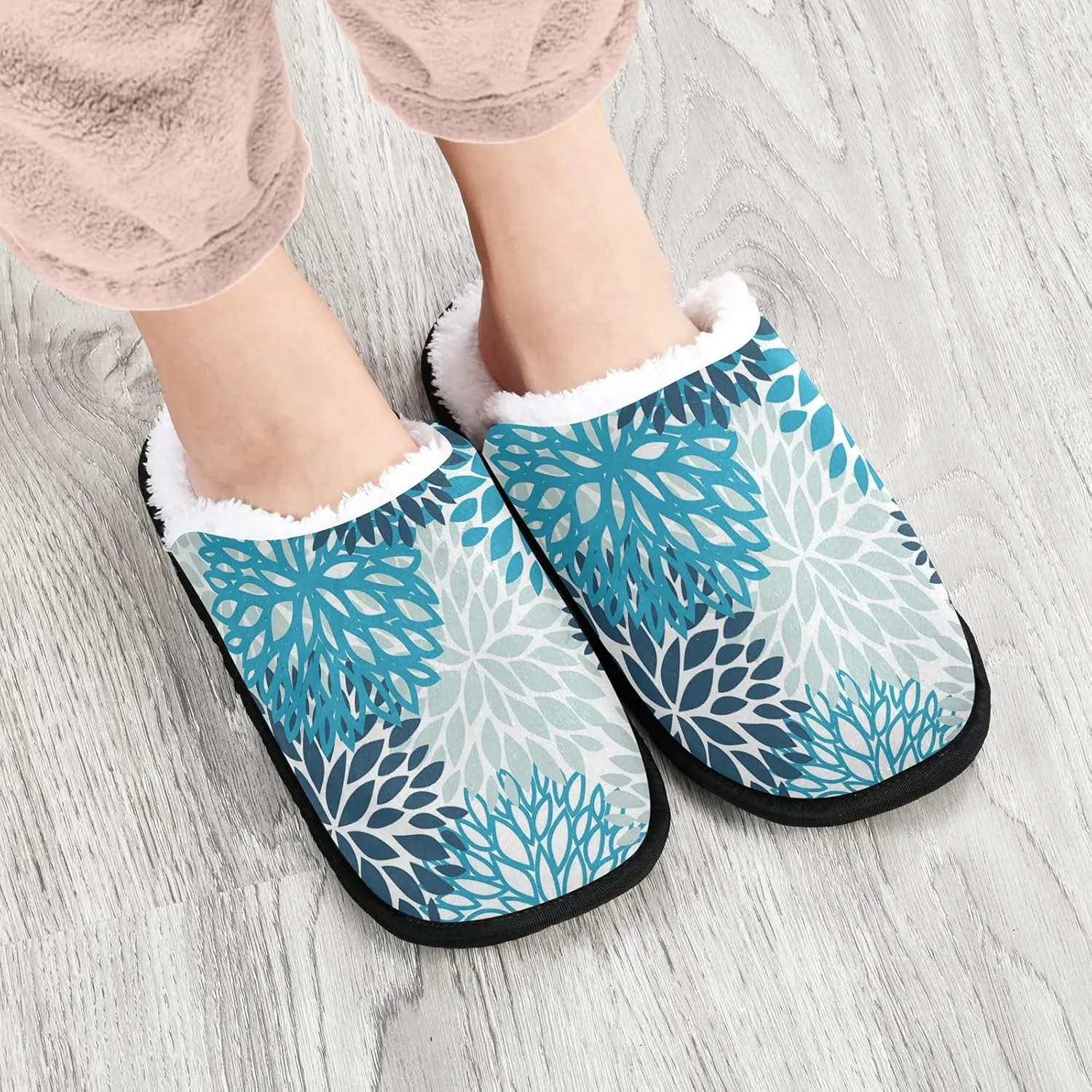 Unisex Slippers Fuzzy Feet Plush Slippers Anti-Slip Warm House Shoes M/L