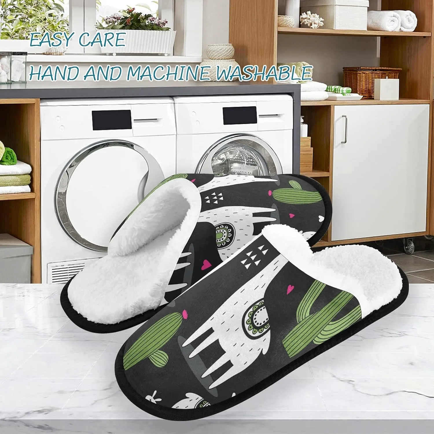 Unisex Slippers Fuzzy Feet Plush Slippers Anti-Slip Warm House Shoes M/L