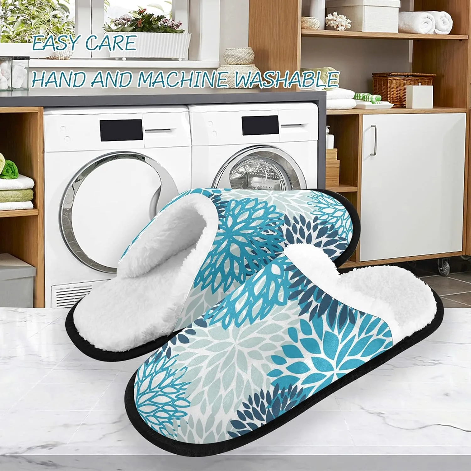 Unisex Slippers Fuzzy Feet Plush Slippers Anti-Slip Warm House Shoes M/L