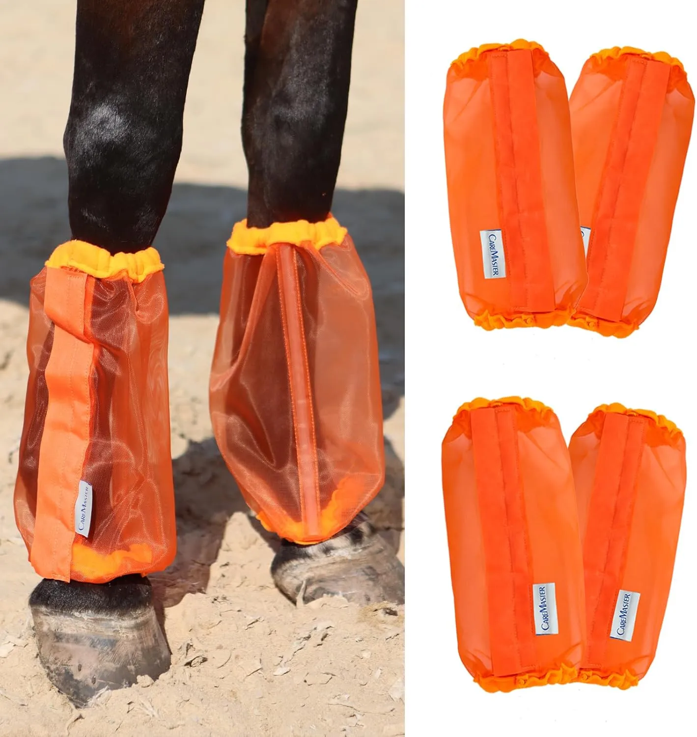 Universal Size Horse Leggings Fine Mesh Greatly Reduce Stomping Breathable Horse Boots Leg Wraps (Set of 4) Orange