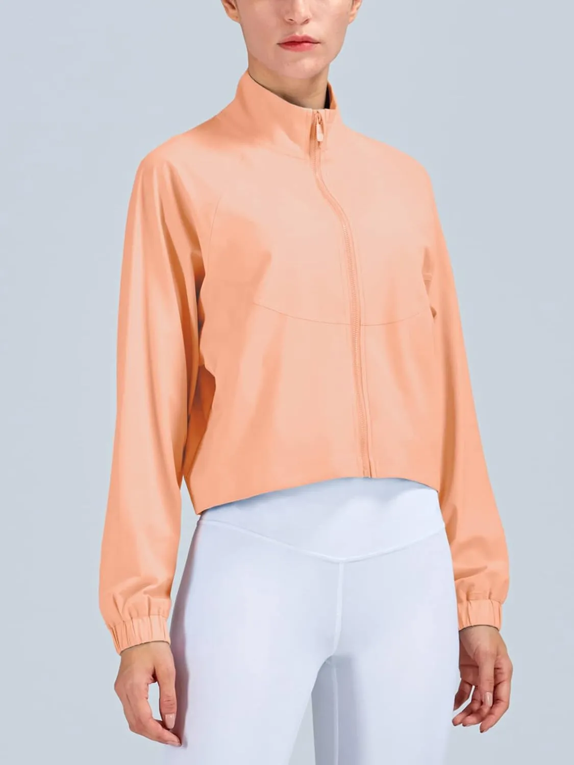 UPF 50  Workout Jackets for Women Athletic Zip Up Running Jacket Sun Protection Lightweight UPF Cropped Jacket