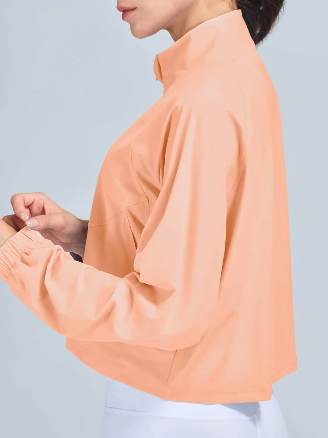 UPF 50  Workout Jackets for Women Athletic Zip Up Running Jacket Sun Protection Lightweight UPF Cropped Jacket