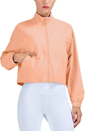 UPF 50  Workout Jackets for Women Athletic Zip Up Running Jacket Sun Protection Lightweight UPF Cropped Jacket