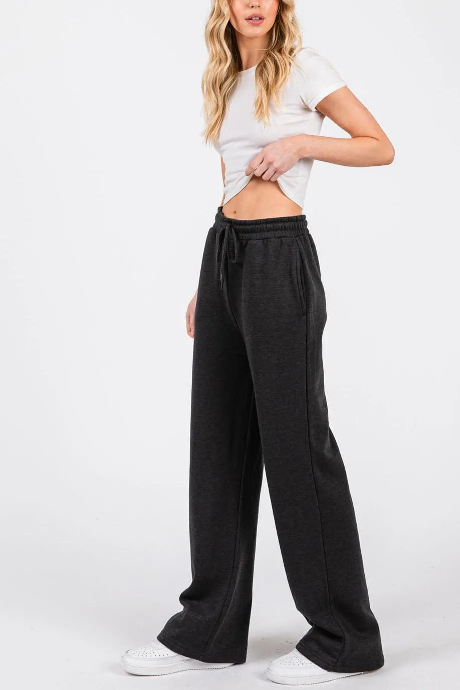 Urban Look High Rise Straight Leg Cotton Fleece Lined Sweatpants