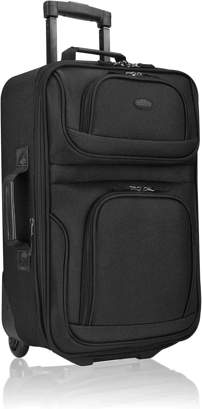U.S. Traveler Lightweight Rolling 20" Carry On Luggage Softside Suitcase, Black, 2 Wheel-2 Piece