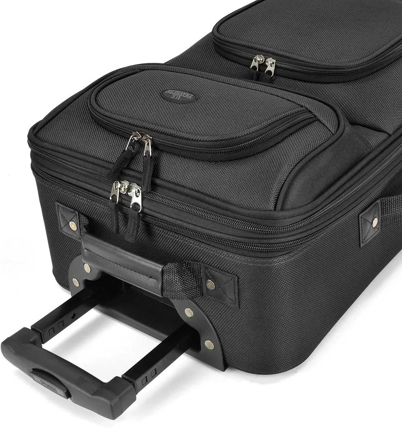 U.S. Traveler Lightweight Rolling 20" Carry On Luggage Softside Suitcase, Black, 2 Wheel-2 Piece