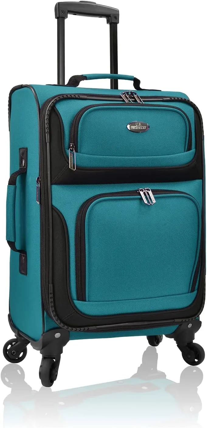 U.S. Traveler Lightweight Rolling 20" Carry On Luggage Softside Suitcase, Teal, 4 Wheel