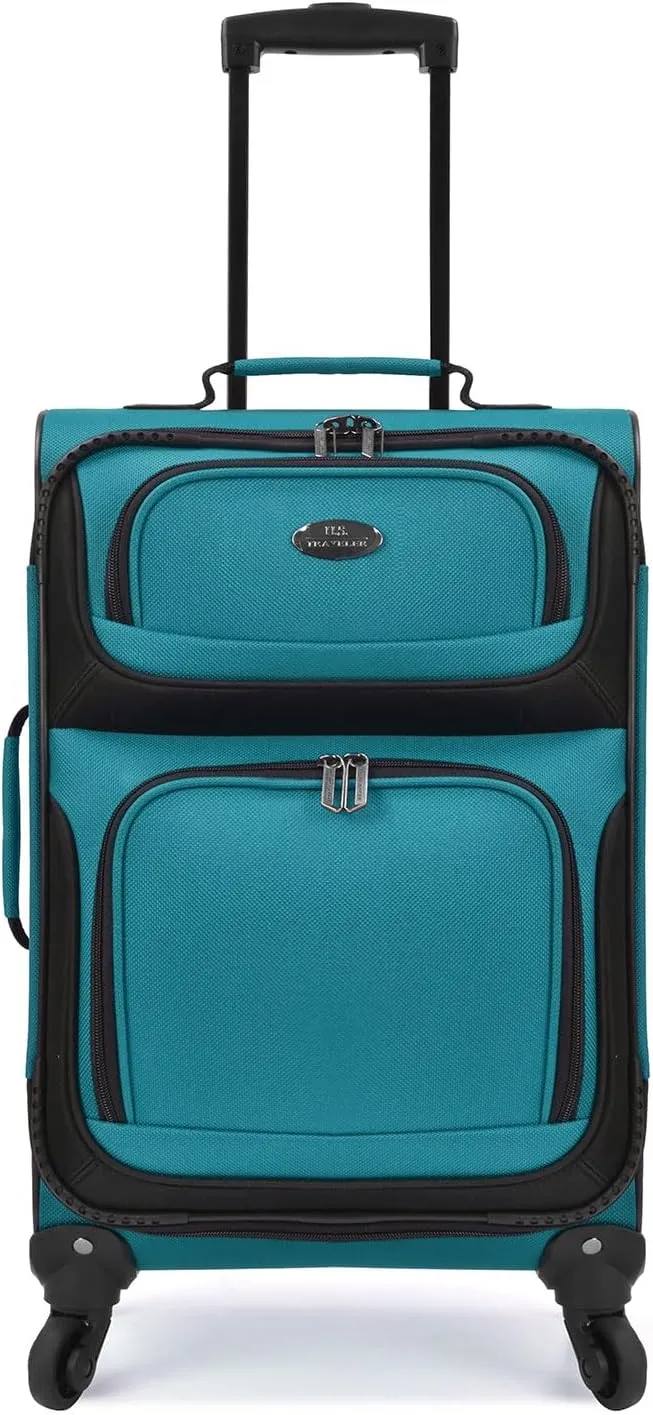 U.S. Traveler Lightweight Rolling 20" Carry On Luggage Softside Suitcase, Teal, 4 Wheel