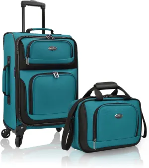 U.S. Traveler Lightweight Rolling 20" Carry On Luggage Softside Suitcase, Teal, 4 Wheel