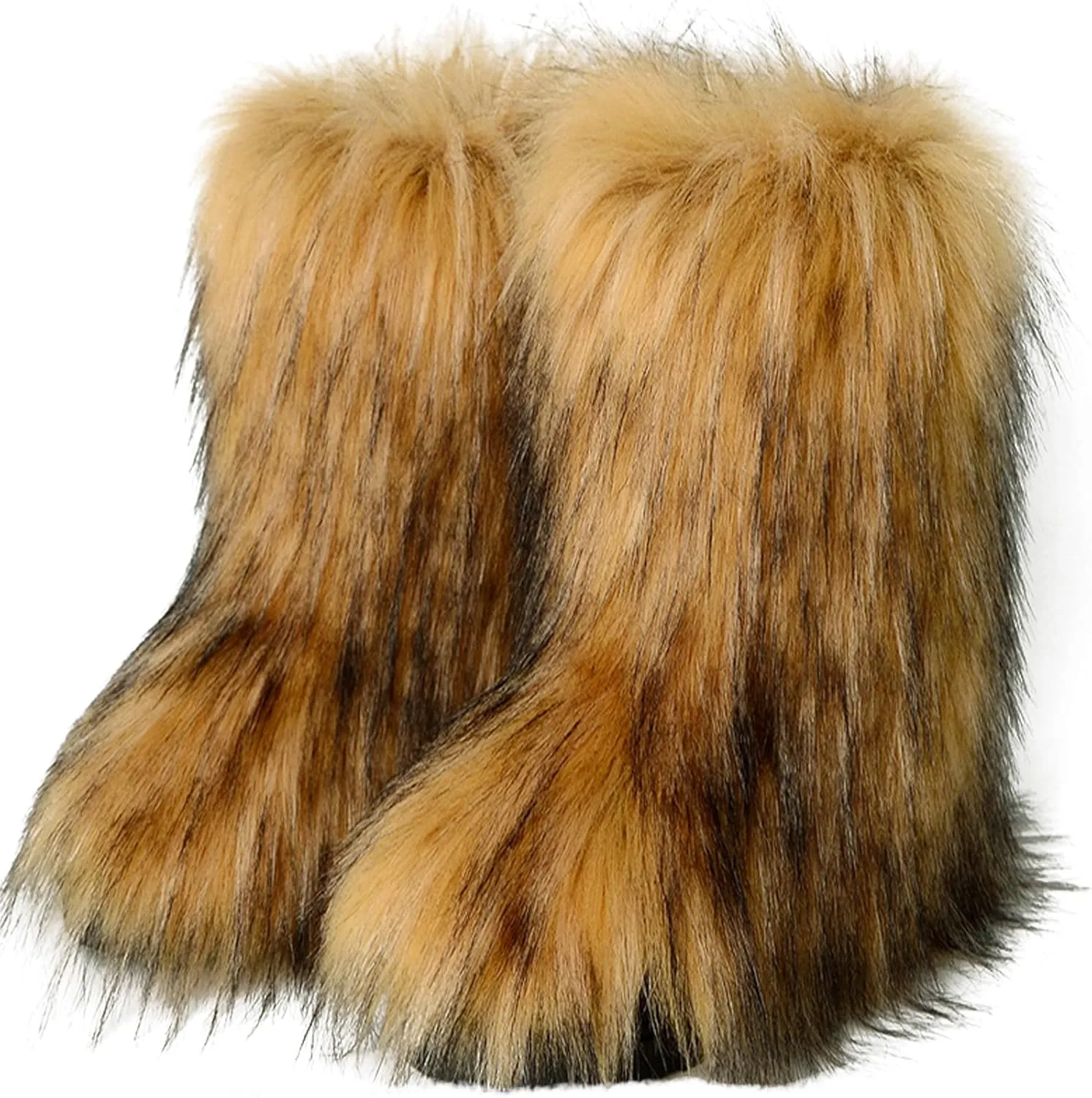 Valpeak Snow Boots for Women 2024 Furry Boots Winter Knee High Flat Heel Fluffy Faux Fur Boots