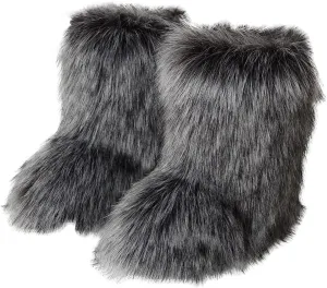 Valpeak Snow Boots for Women 2024 Furry Boots Winter Knee High Flat Heel Fluffy Faux Fur Boots