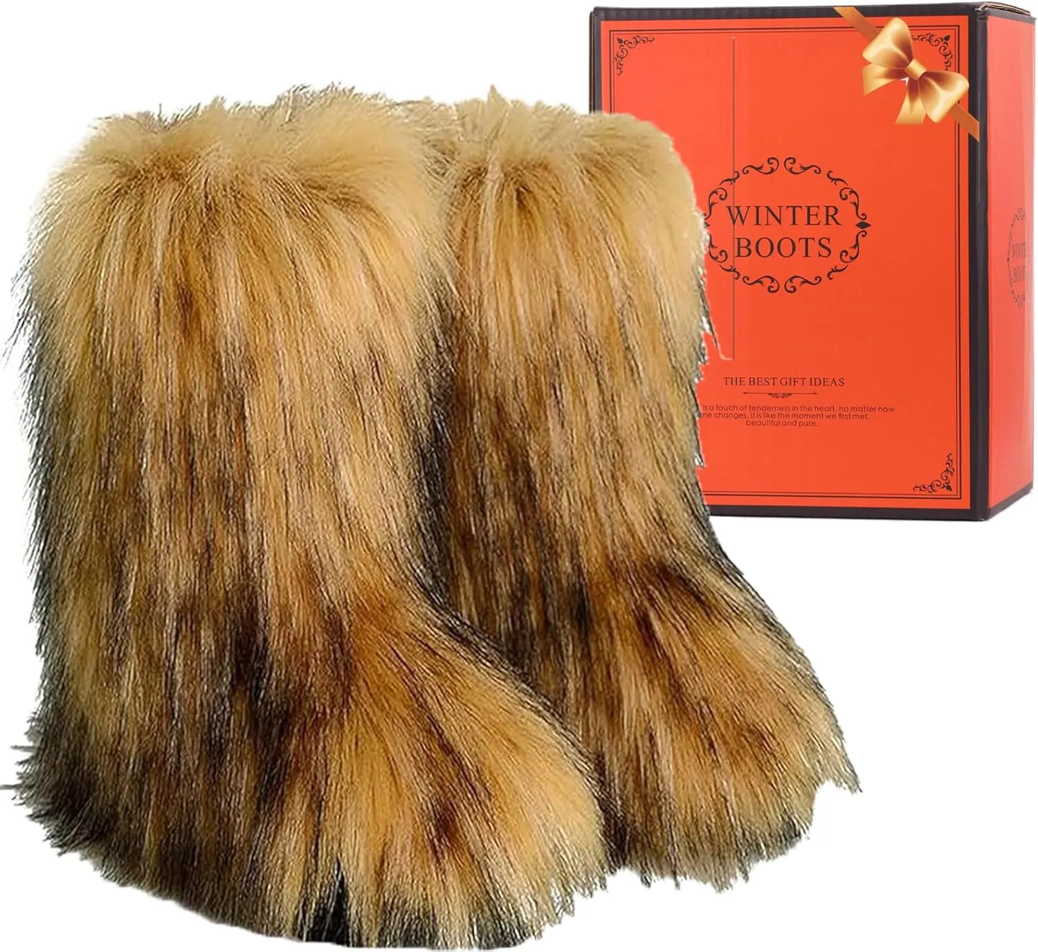 Valpeak Snow Boots for Women 2024 Furry Boots Winter Knee High Flat Heel Fluffy Faux Fur Boots
