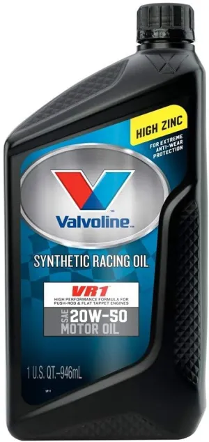 Valvoline VR1 SAE 20W-50 Synthetic Racing Motor Oil - 1 Quart Bottle (12 Pack)