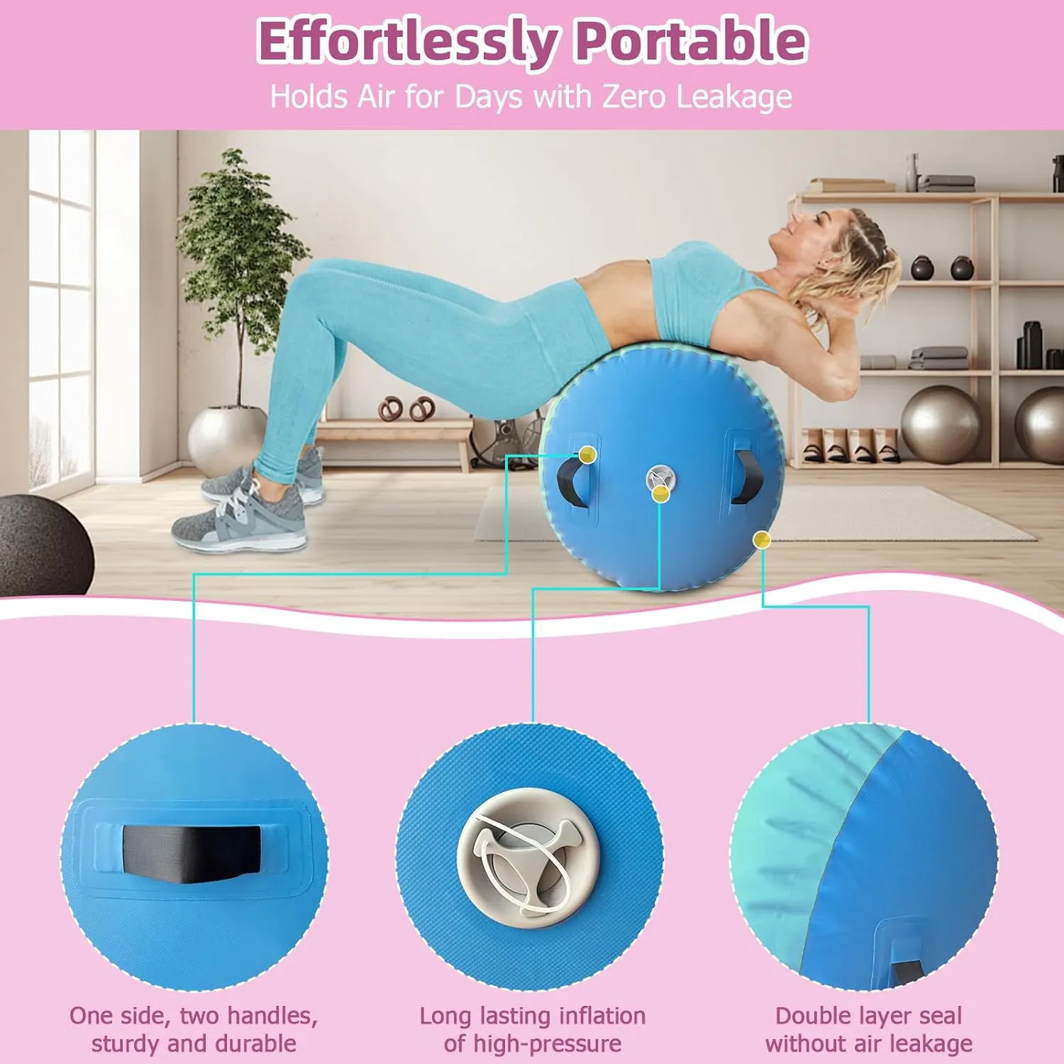 Vapaus Gymnastics Air Barrel Inflatable Tumbling Roller Mat Back Handspring Trainer Air Roller Tumbler Octagon Barrel Gymnastics Equipment for Tumble Track Cheerleading Yoga Training Durable AntiSlip Double Seal Without Pump