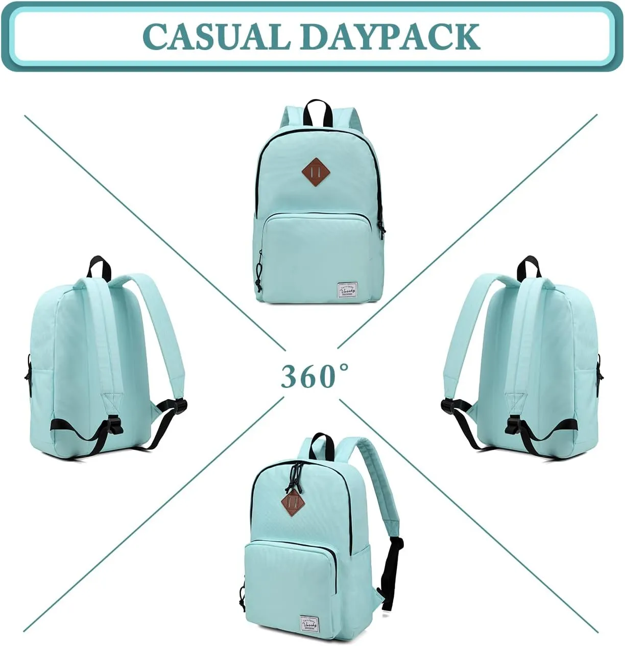 VASCHY School Backpack, Ultra Lightweight Backpack for Women Bookbag for Kids Teen Boys Girls Aqua