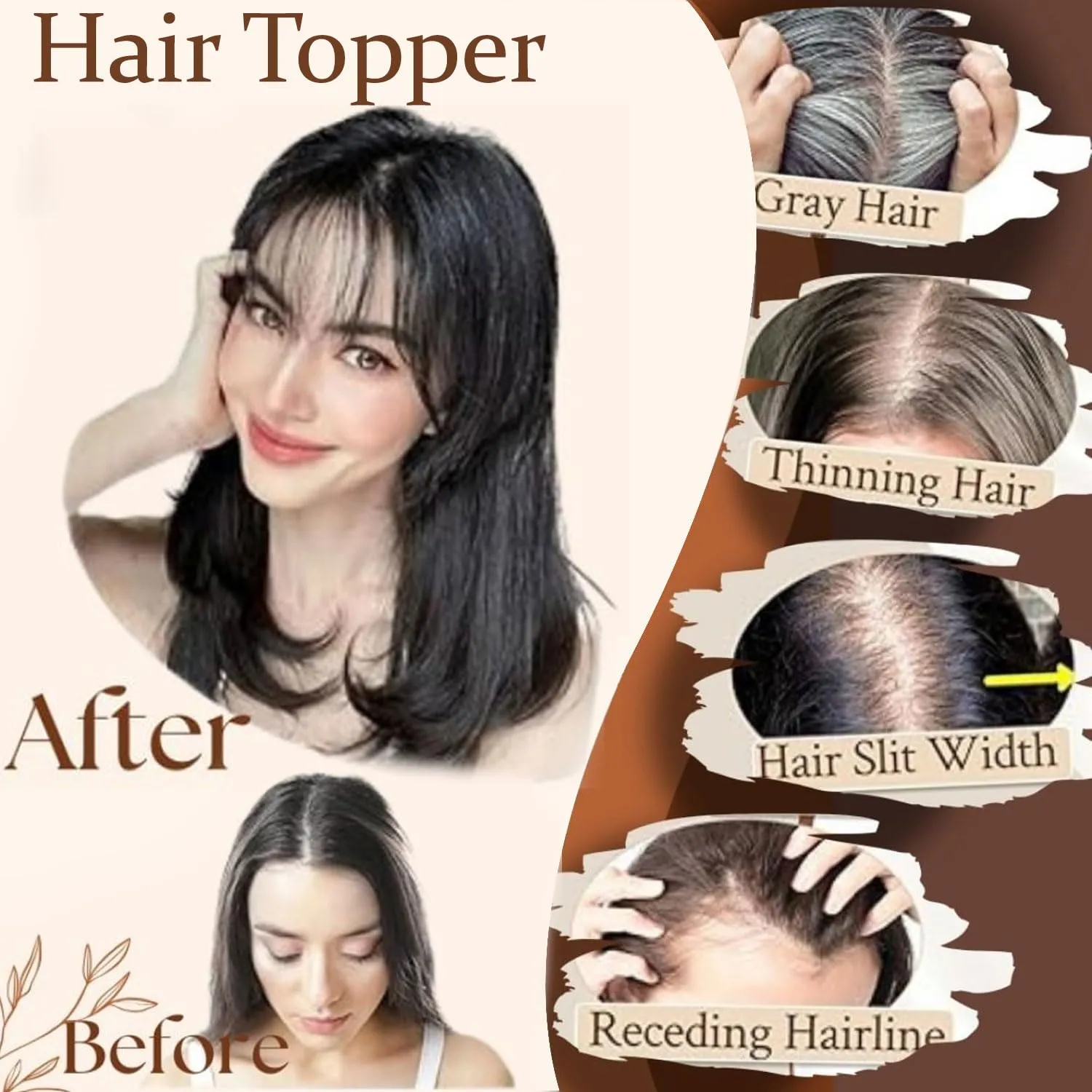 VASILIA Hair Toppers for Women Real Human Hair, 360° Cover 3D Hairpieces for Women with Thinning hair, 4x4.8 Upgrade Basement Topper, Dark Brown 12 Inch