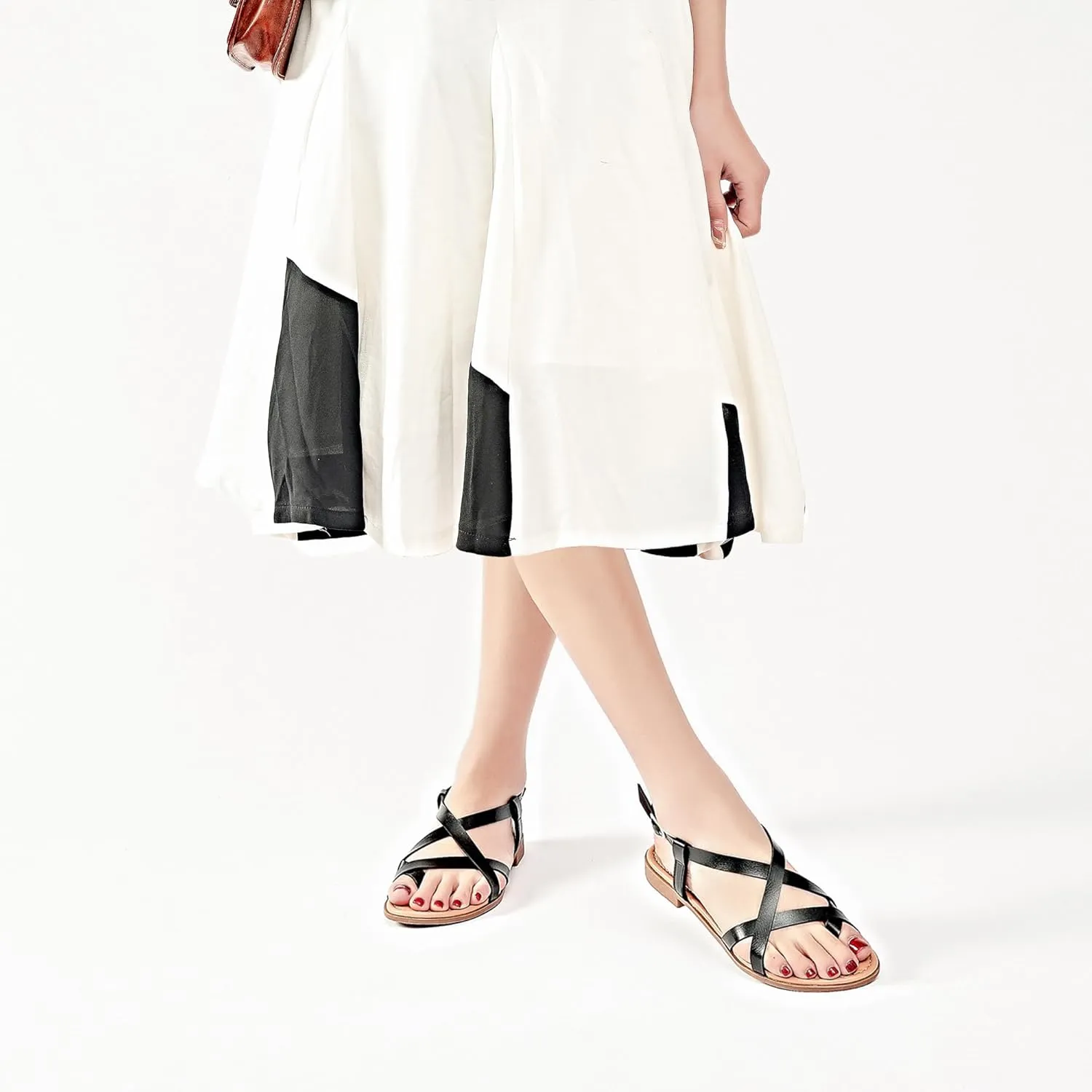 Veittes Women's Flat Slide Sandals - Comfort Casual Criss Cross Flat Summer Shoes.