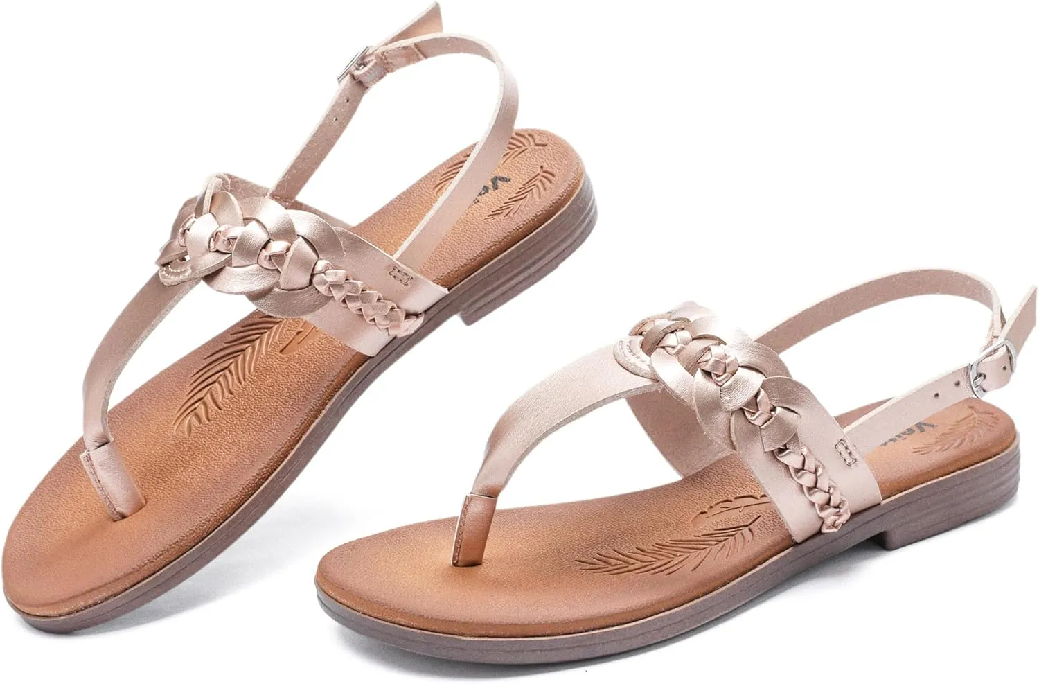 Veittes Women's Flat Slide Sandals - Fashionable Elastic Ankle Strap Comfortable Flat Summer Sandals.