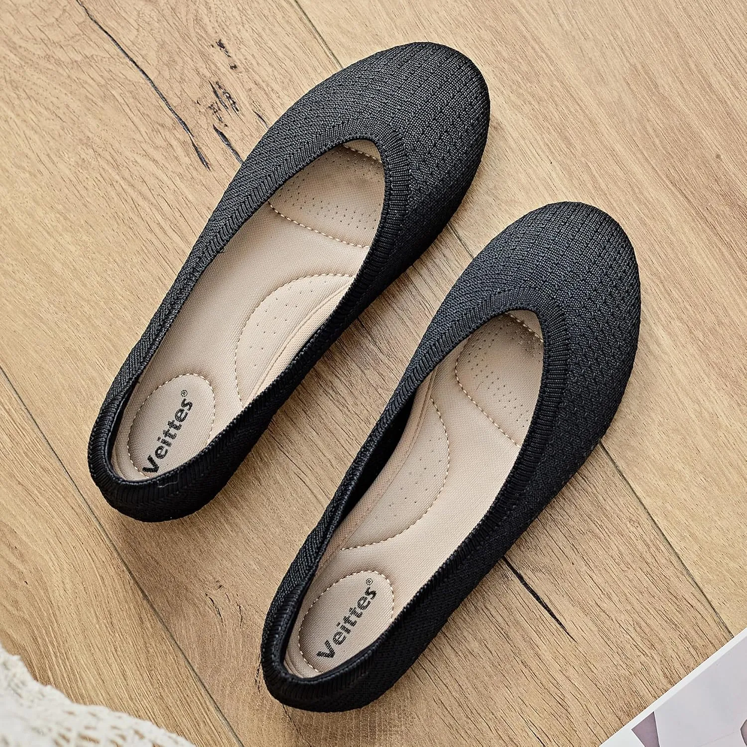 Veittes Women's Wide Width Flats Shoes, Ladies Fashion Comfortable Breathable Office Ballet Flats Shoes.