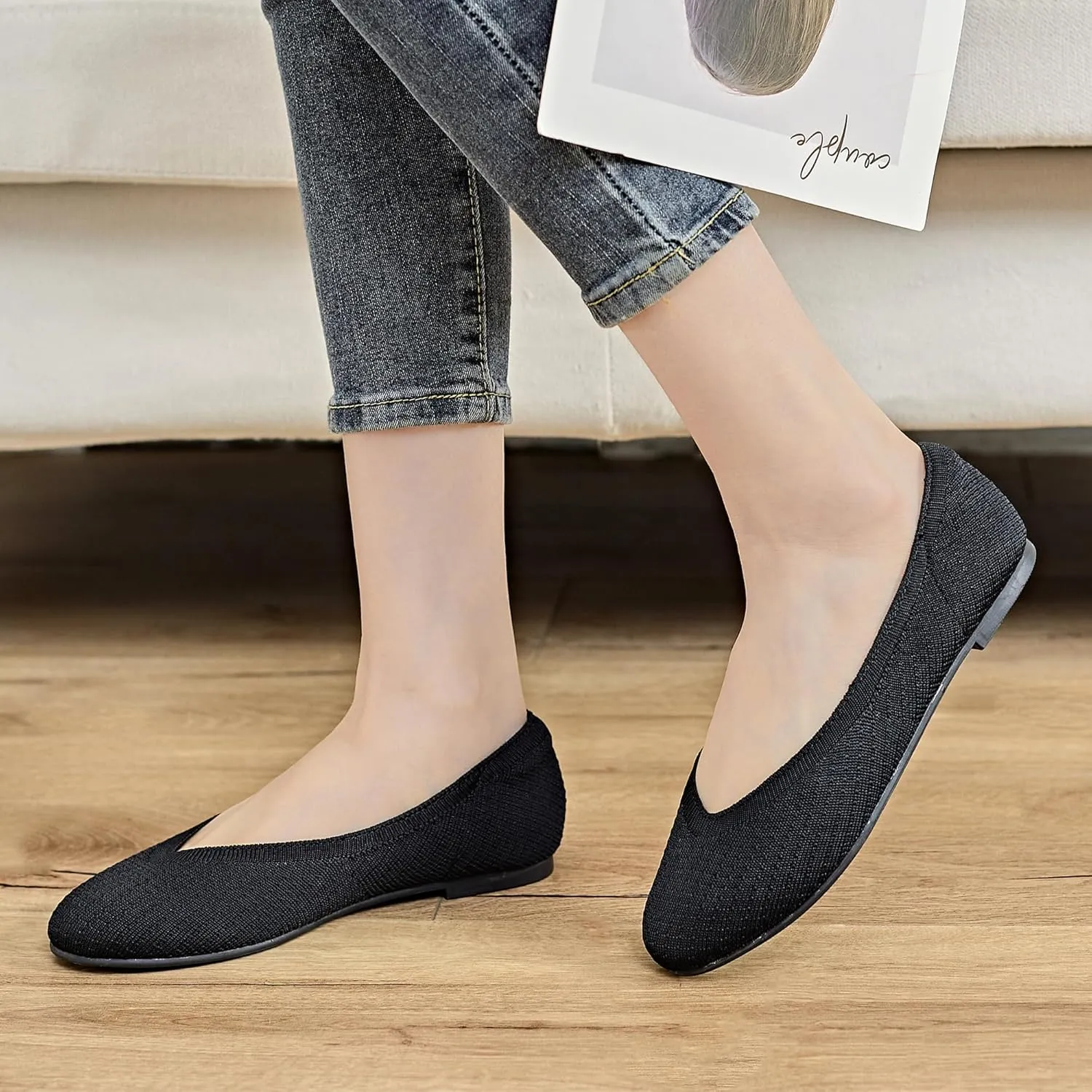 Veittes Women's Wide Width Flats Shoes, Ladies Fashion Comfortable Breathable Office Ballet Flats Shoes.