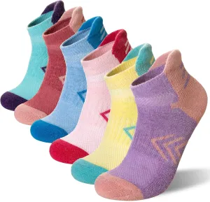 Velice Merino Wool Ankle Hiking Running Socks for Women Compression Support Thick Cushion Breathable No Show Socks 6 Pairs