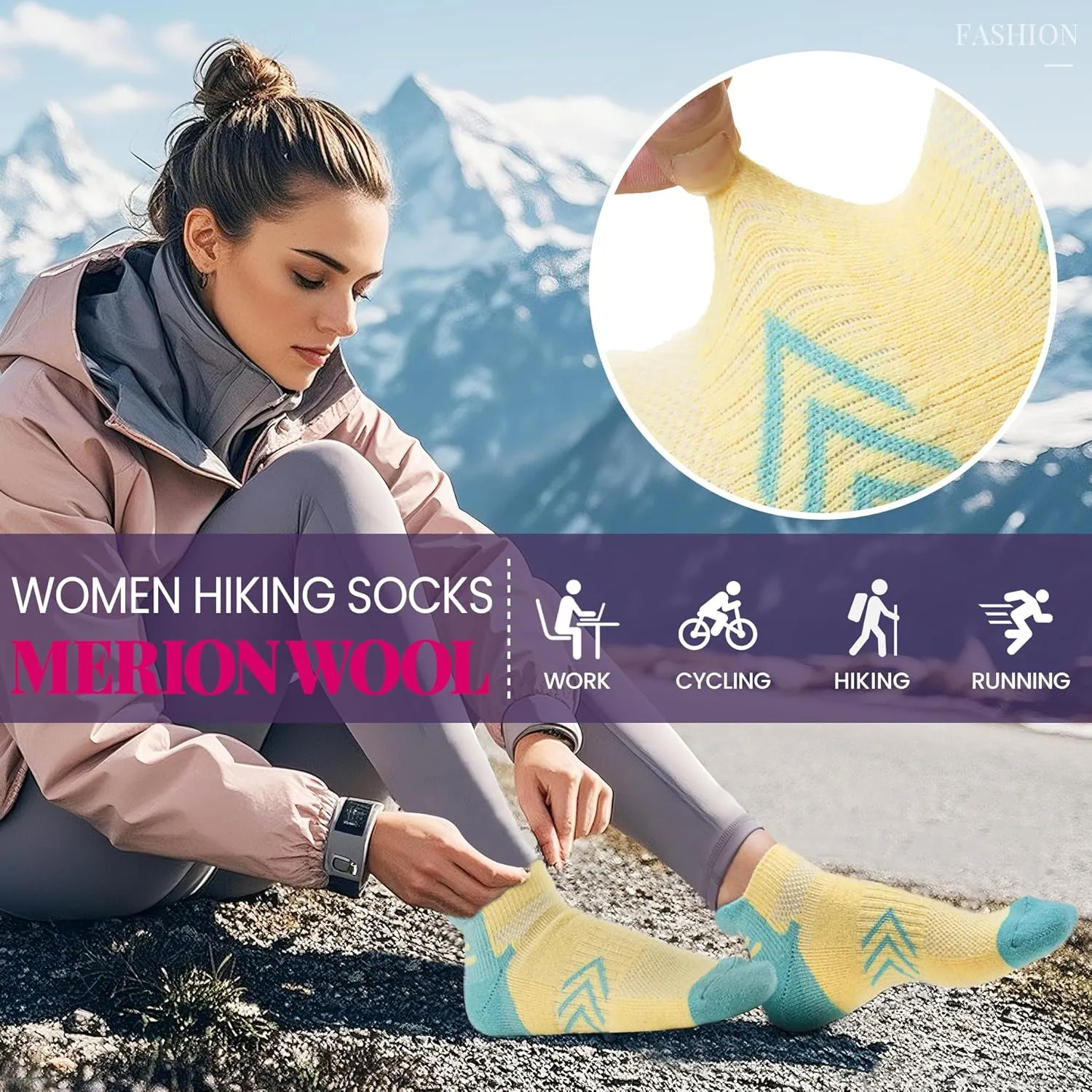 Velice Merino Wool Ankle Hiking Running Socks for Women Compression Support Thick Cushion Breathable No Show Socks 6 Pairs
