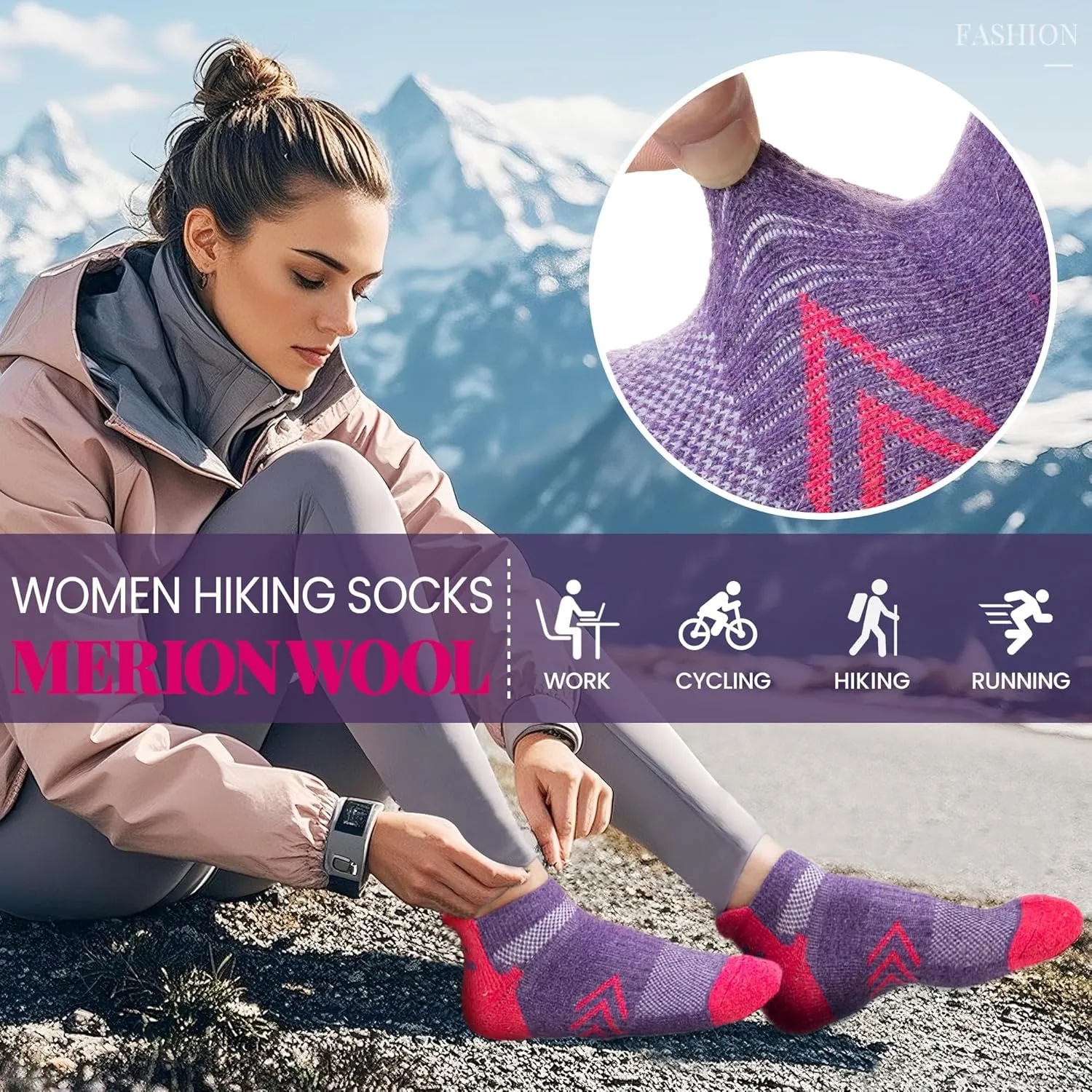 Velice Merino Wool Ankle Hiking Running Socks for Women Compression Thick Athletic Cushion Breathable No Show Socks 6 Pairs