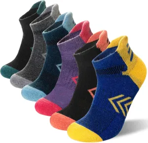 Velice Merino Wool Ankle Hiking Running Socks for Women Compression Thick Athletic Cushion Breathable No Show Socks 6 Pairs